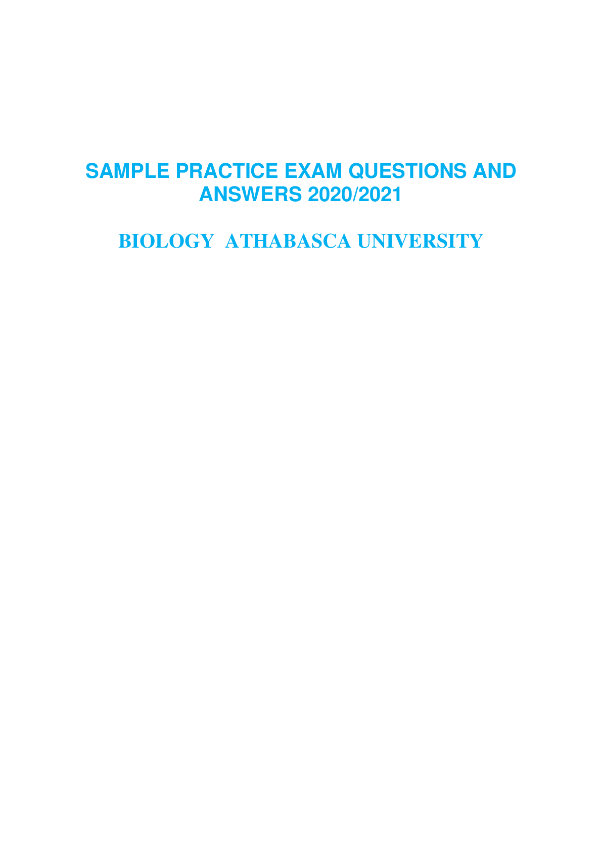 Preview of BIOL 235 EXAM QUESTIONS AND ANSWERS, ATHABASCA UNIVERSITY